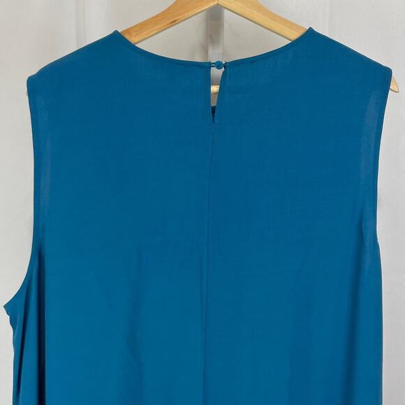 EILEEN FISHER Round Neck Swing Dress Tencel Viscose Crepe Sleeveless Nile Blue L - Picture 7 of 9